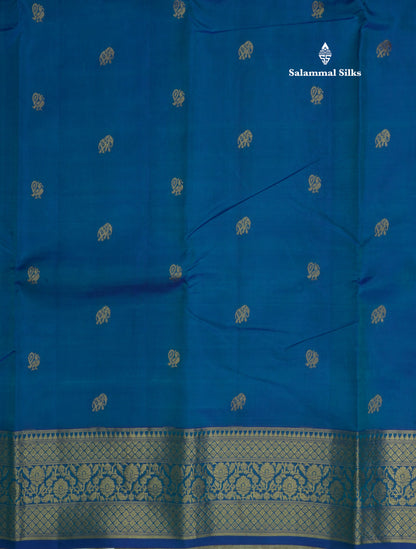 Peacock Blue Traditional Pure Kanjivaram Silk Saree With Self Border