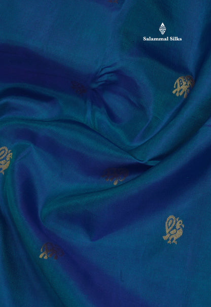 Peacock Blue Traditional Pure Kanjivaram Silk Saree With Self Border