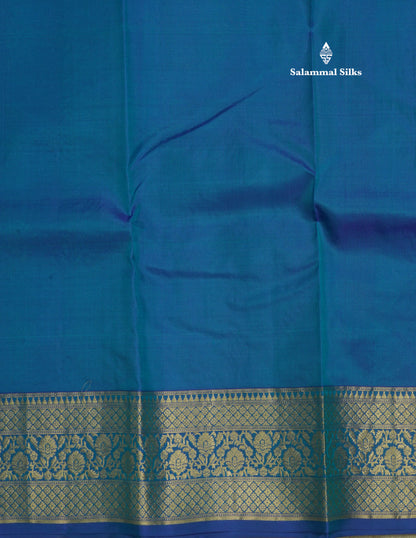 Peacock Blue Traditional Pure Kanjivaram Silk Saree With Self Border