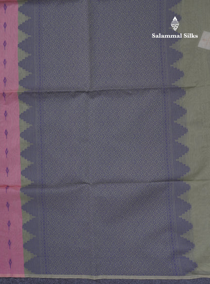 Light Pink Beautiful Fancy Kora Cotton Saree With Contrast Green Shade Blouse