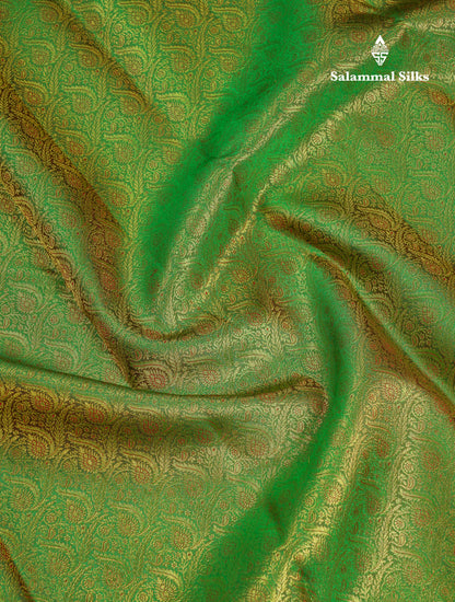 Beautiful Dual Tone Green Bridal Pure Kanjivaram Silk Saree With Contrast Chilly Red Traditional Evening Morning Border