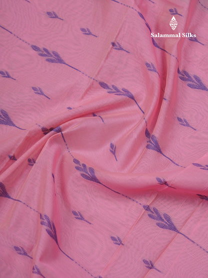 Light Pink Beautiful Fancy Kora Cotton Saree With Contrast Green Shade Blouse