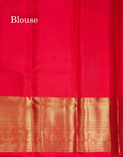 Beautiful Dual Tone Green Bridal Pure Kanjivaram Silk Saree With Contrast Chilly Red Traditional Evening Morning Border
