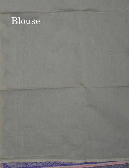 Light Pink Beautiful Fancy Kora Cotton Saree With Contrast Green Shade Blouse