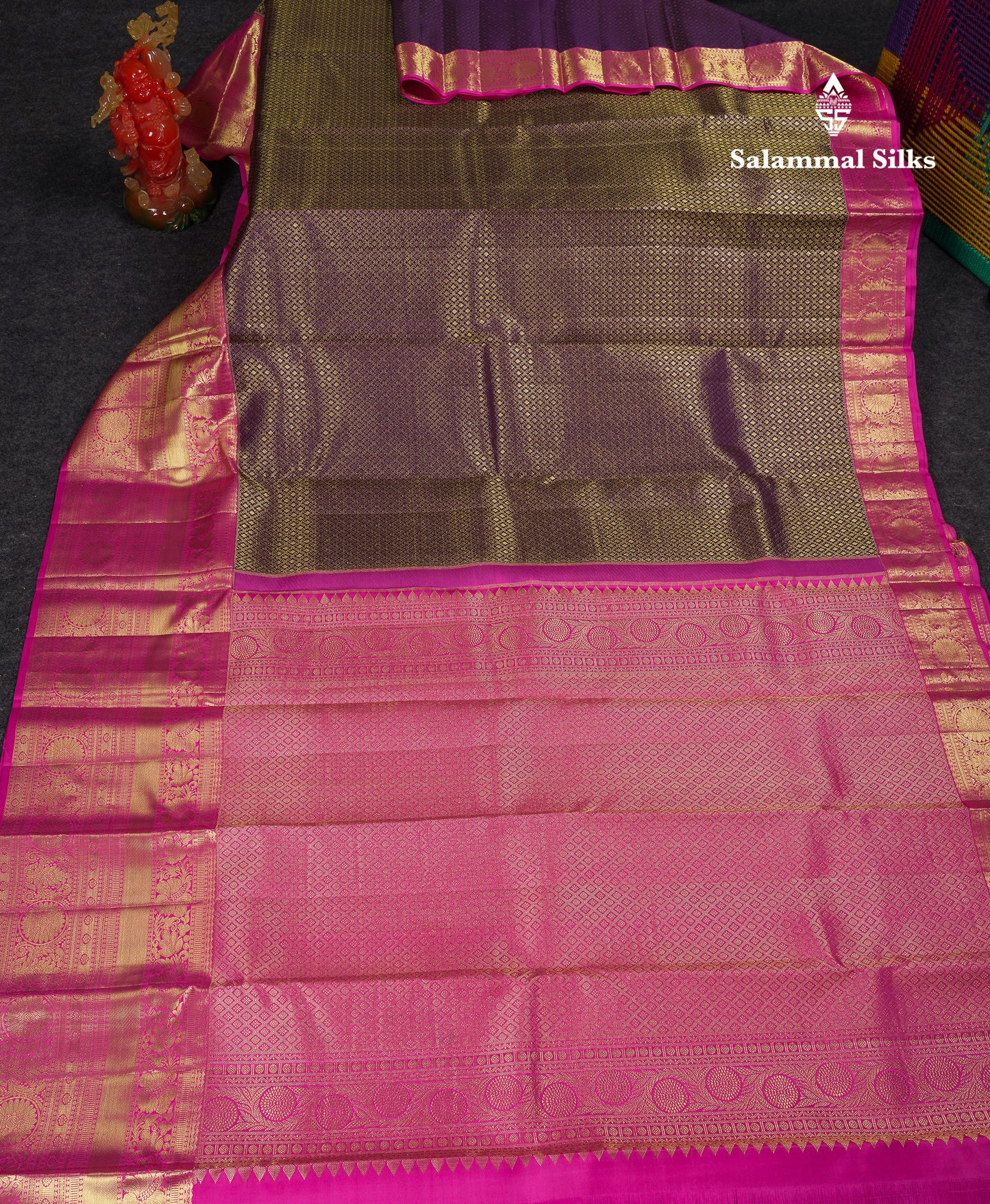 Beautiful Dark Navy Blue Bridal Pure Kanjivaram Silk Saree With Contrast Light Pink Traditional Evening Morning Border