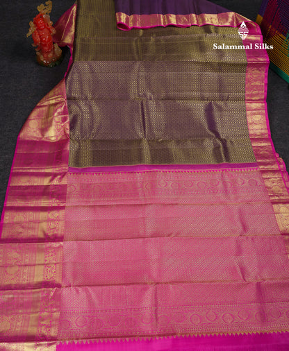 Beautiful Dark Navy Blue Bridal Pure Kanjivaram Silk Saree With Contrast Light Pink Traditional Evening Morning Border