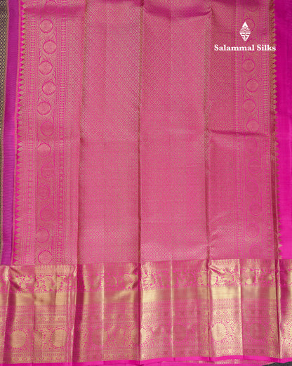 Beautiful Dark Navy Blue Bridal Pure Kanjivaram Silk Saree With Contrast Light Pink Traditional Evening Morning Border