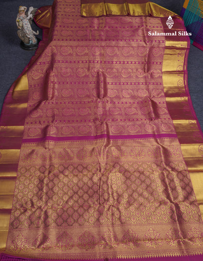 Magenta Beautiful Menakari Work Bridal Pure Kanjivaram Silk Saree With Self Blouse