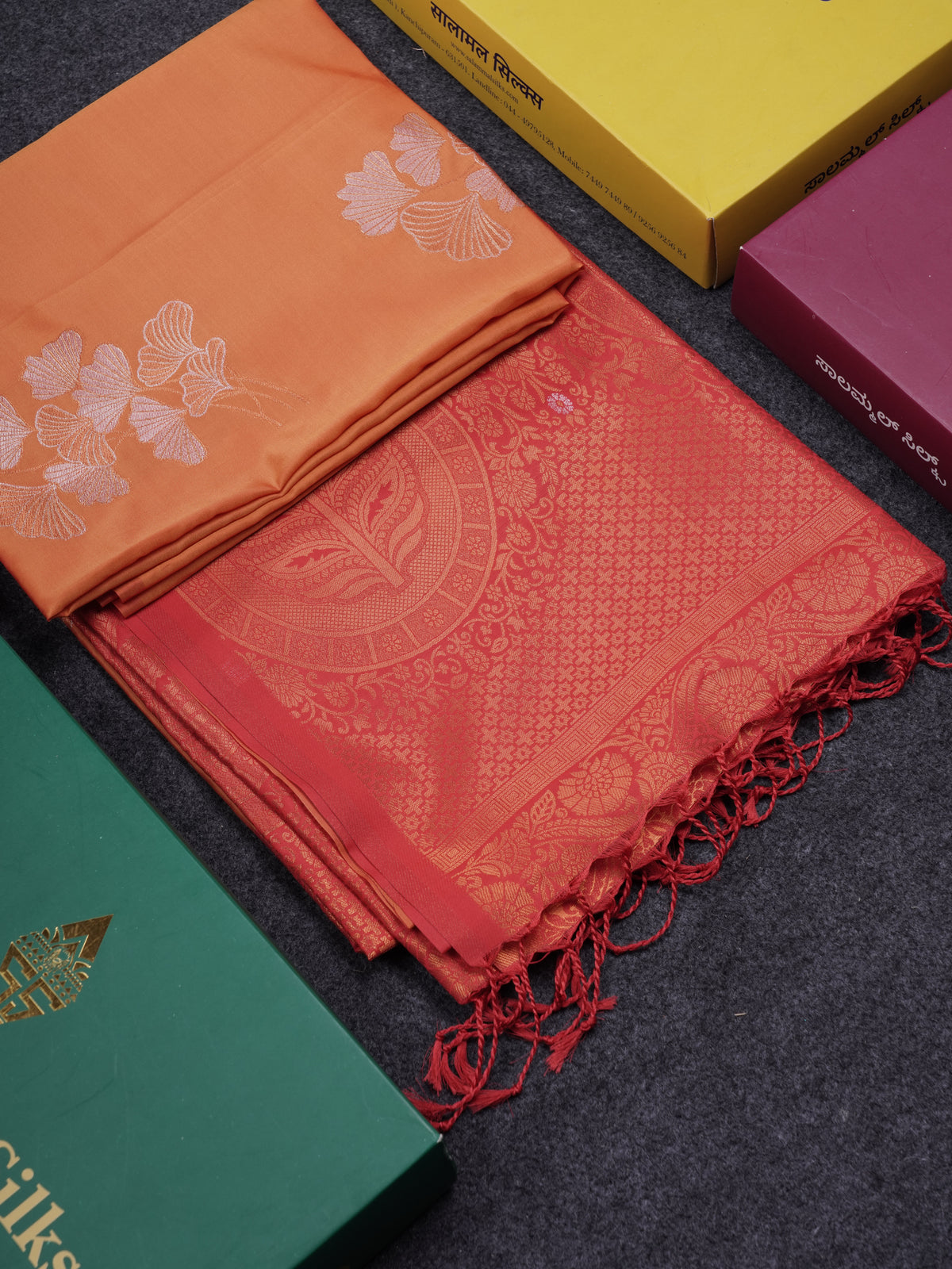 Beautiful Light Orange Semi Soft Silk Saree With Contrast Tomato Red Blouse