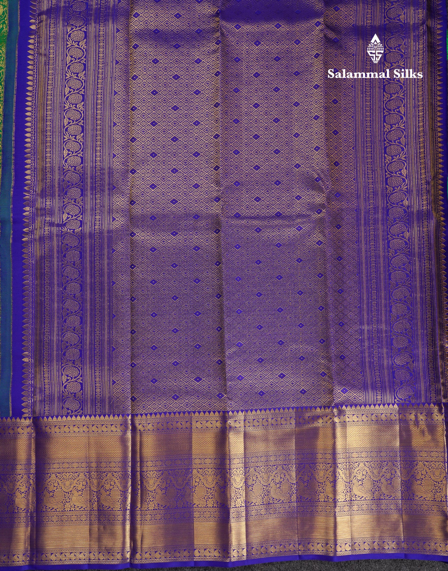 Beautiful Saffire Green Bridal Pure Kanjivaram Silk Saree With Contrast Navy Blue Traditional Evening Morning Border