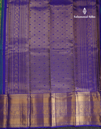 Beautiful Saffire Green Bridal Pure Kanjivaram Silk Saree With Contrast Navy Blue Traditional Evening Morning Border