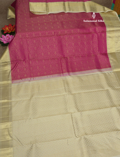 Korvai Magenta Pink Beautiful Bridal Pure Kanjivaram Silk Saree With Half White Border