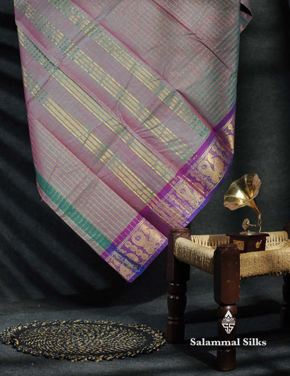 Beautiful Peacock Blue Traditional Checks Chettinad Pure Cotton Saree With Ramar Blue Border