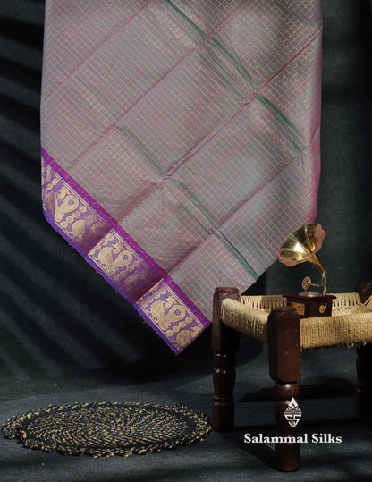 Beautiful Peacock Blue Traditional Checks Chettinad Pure Cotton Saree With Ramar Blue Border
