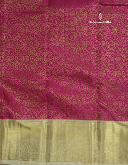 Korvai Magenta Pink Beautiful Bridal Pure Kanjivaram Silk Saree With Half White Border