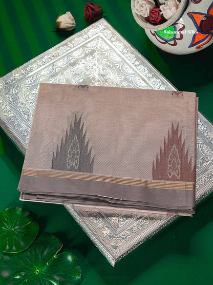 Pure Cotton Saree - Cream Yellow Colour Body Thread Work Butta With Temple Border