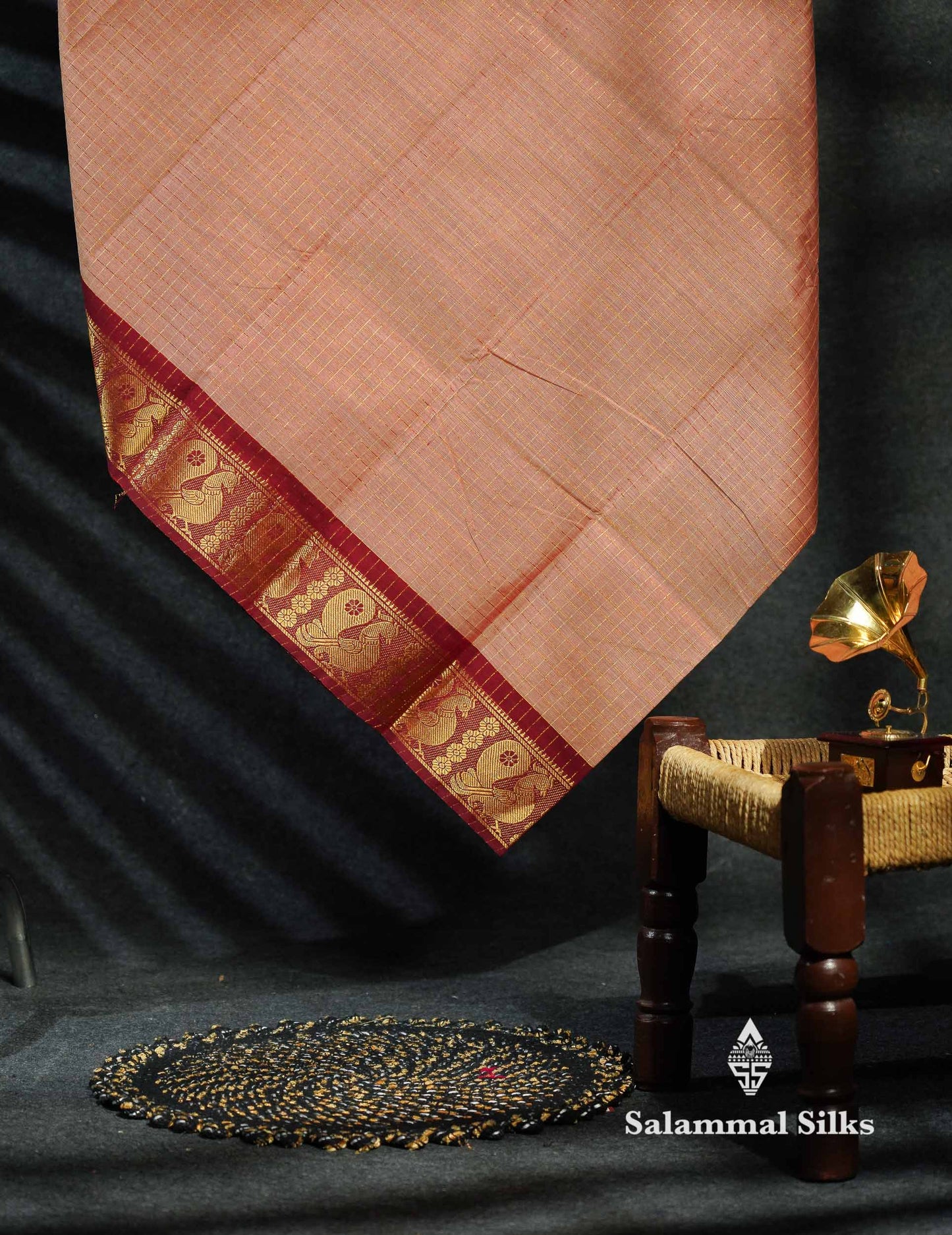 Beautiful Peacock Blue Traditional Checks Chettinad Pure Cotton Saree With Ramar Blue Border
