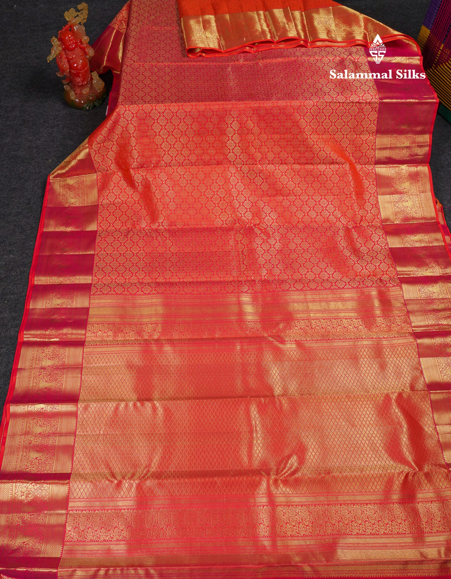 Beautiful Dual Tone Pinkish Orange Bridal Pure Kanjivaram Silk Saree With Contrast Traditional Border