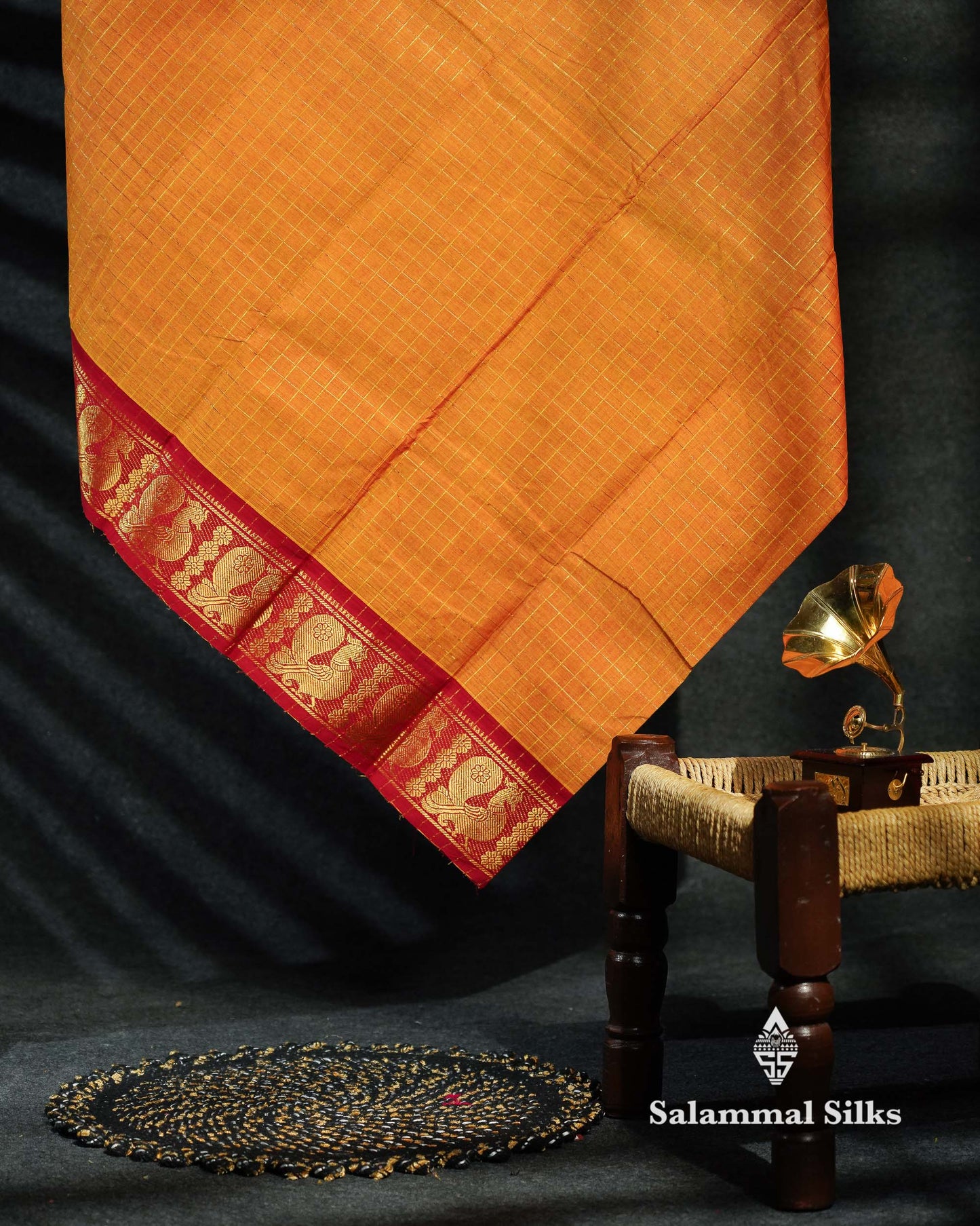 Beautiful Peacock Blue Traditional Checks Chettinad Pure Cotton Saree With Ramar Blue Border