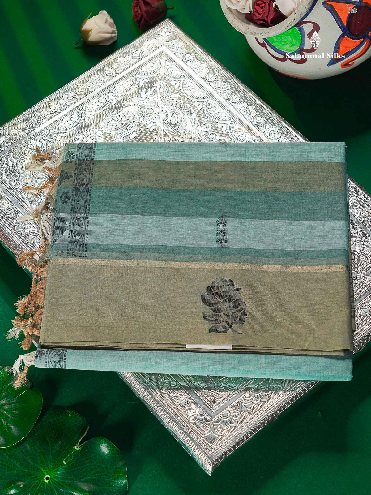 Pure Cotton Saree - Multicolour Body Thread Butta With Fancy Border