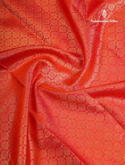 Beautiful Dual Tone Pinkish Orange Bridal Pure Kanjivaram Silk Saree With Contrast Traditional Border