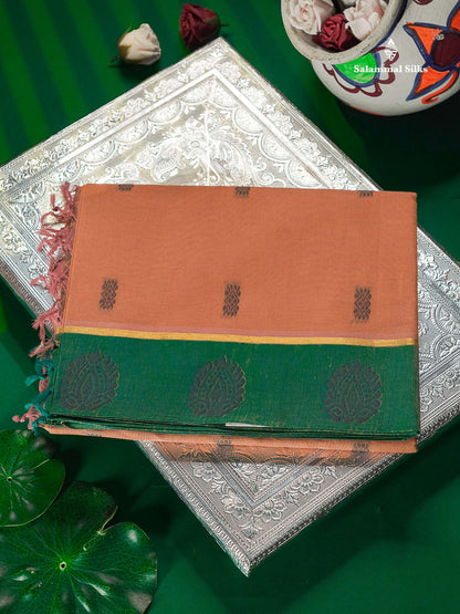 Pure Cotton Saree - Dual Tone Mustard Yellow Colour Body Thread Butta With Contrast Sapphire Green Border