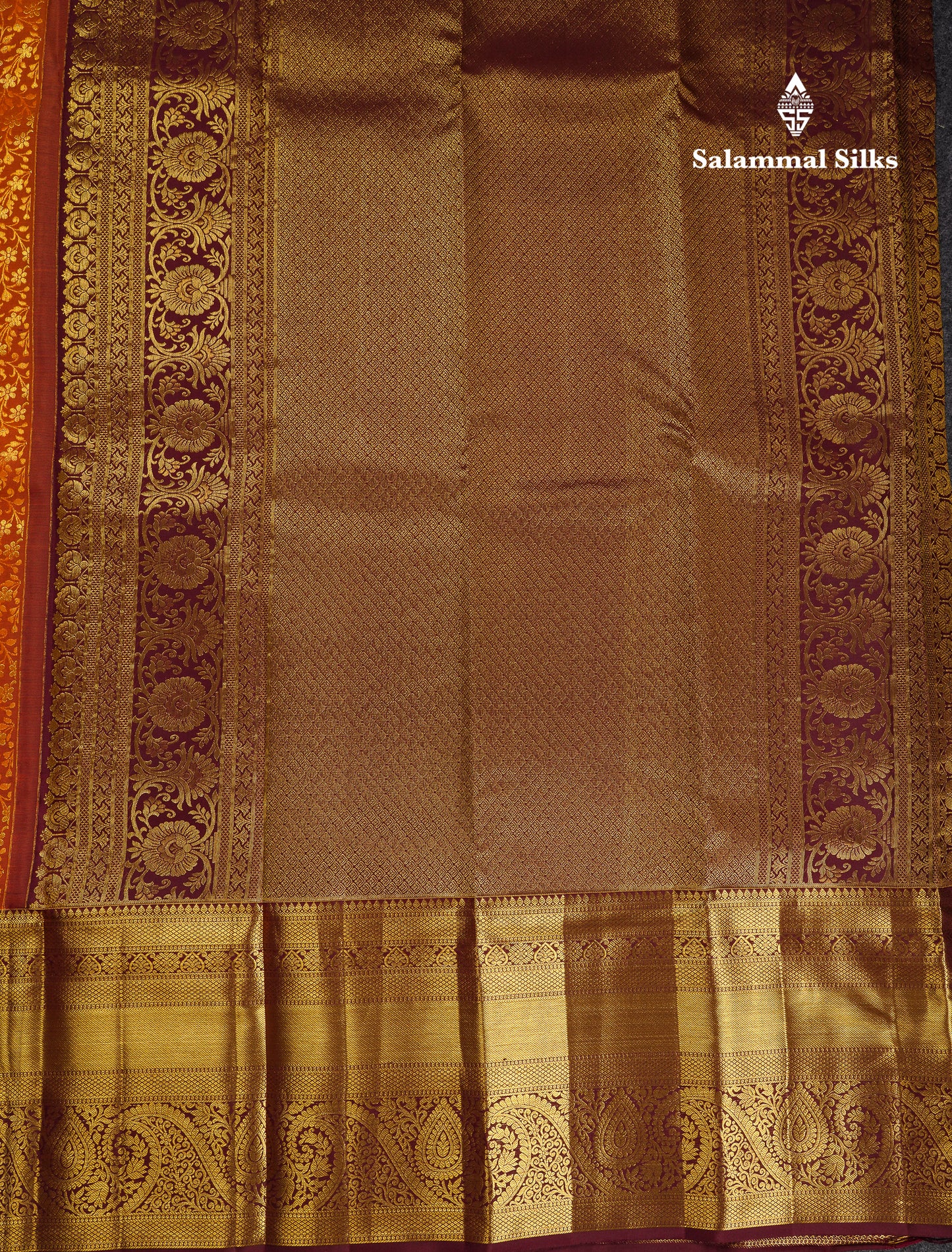 Beautiful Rust Orange Bridal Pure Kanjivaram Silk Saree With Contrast Dark Brown Traditional Evening Morning Border