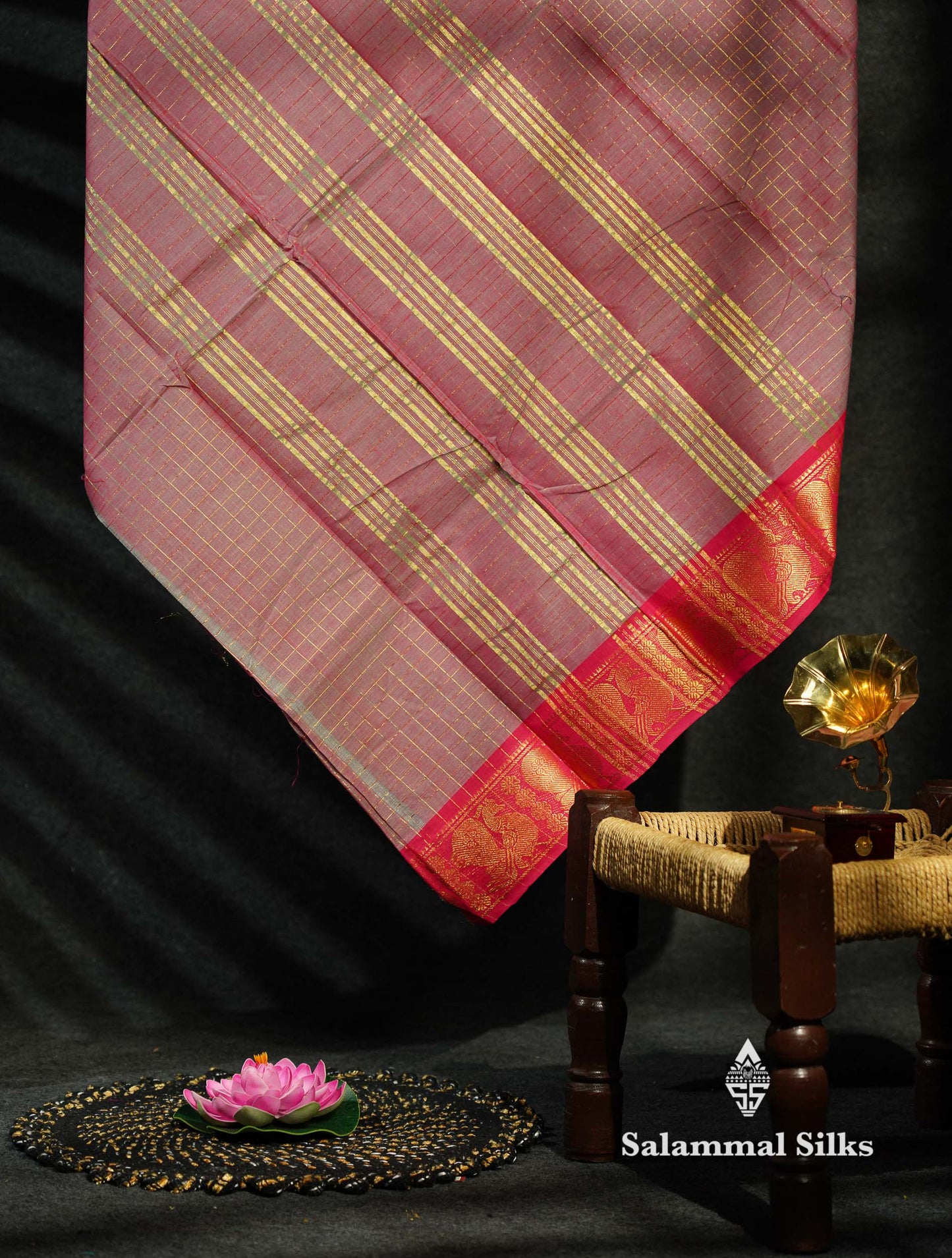 Beautiful Dark Bottle Green Traditional Checks Chettinad Pure Cotton Saree With Maroon Border