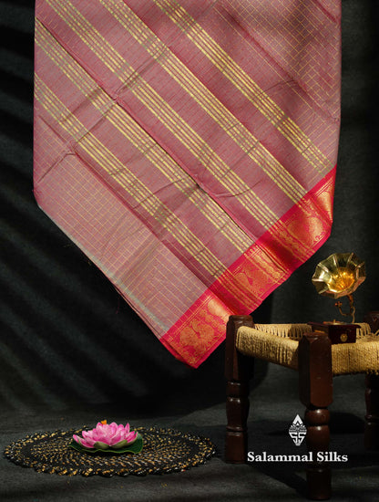 Beautiful Dark Bottle Green Traditional Checks Chettinad Pure Cotton Saree With Maroon Border