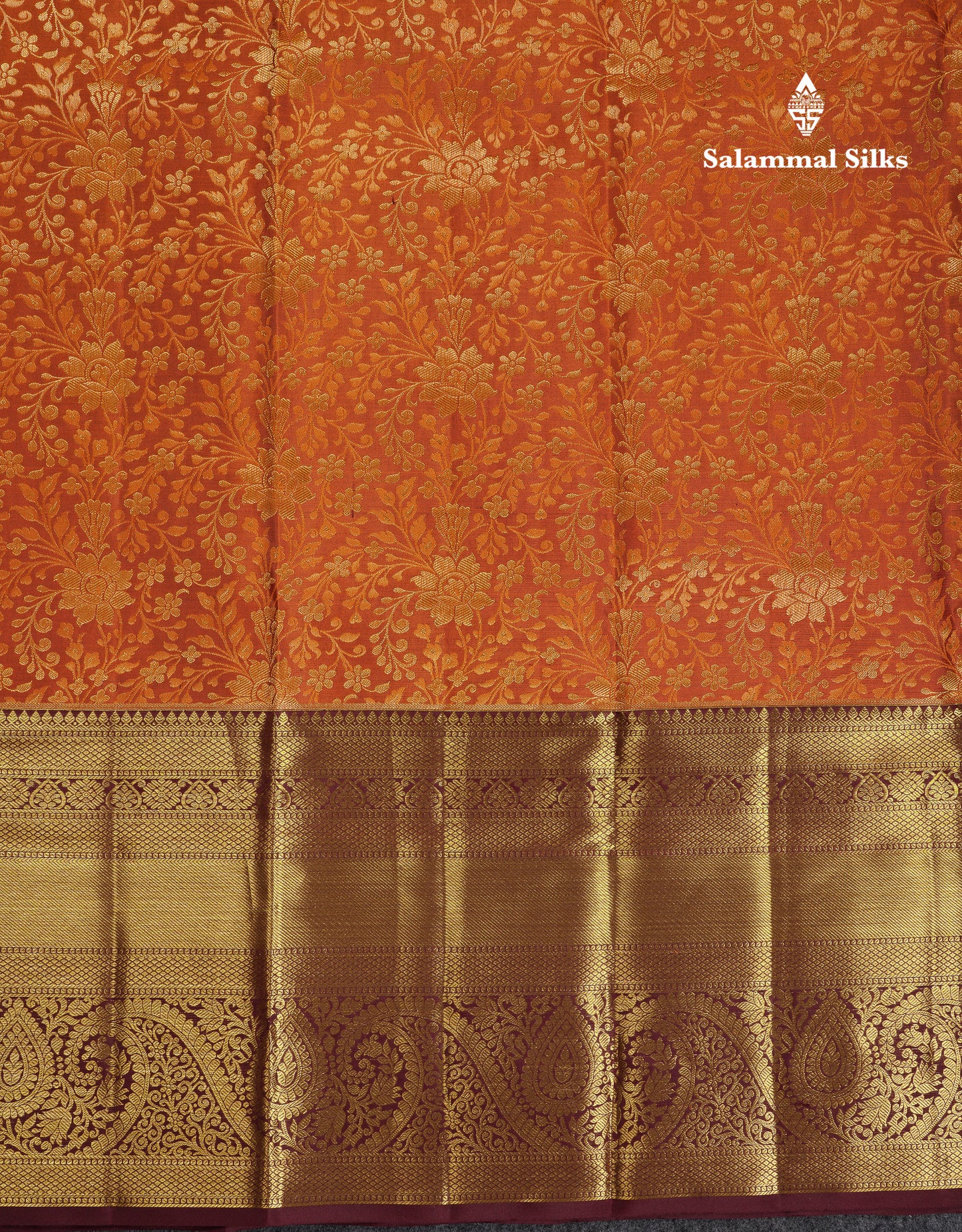 Beautiful Rust Orange Bridal Pure Kanjivaram Silk Saree With Contrast Dark Brown Traditional Evening Morning Border