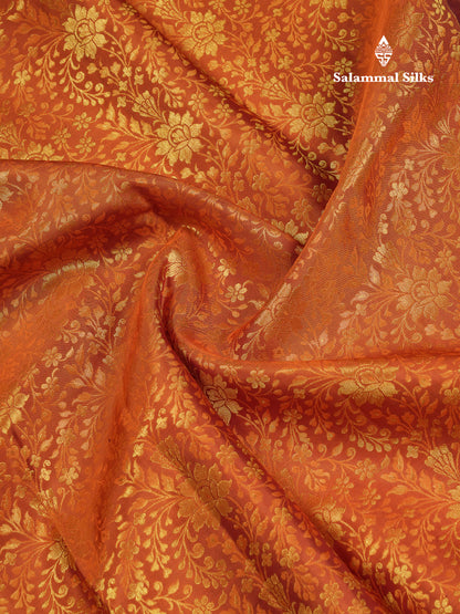 Beautiful Rust Orange Bridal Pure Kanjivaram Silk Saree With Contrast Dark Brown Traditional Evening Morning Border