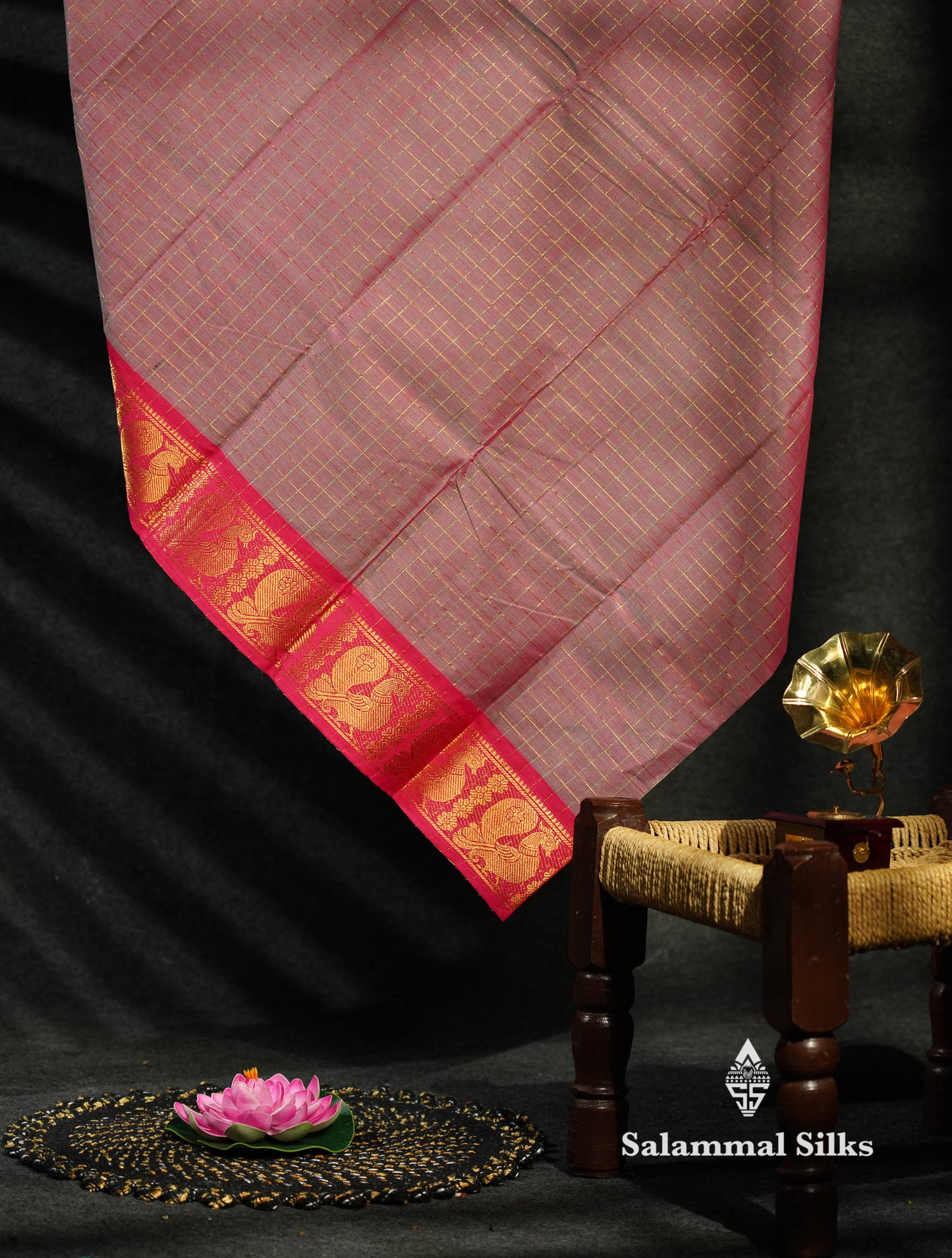 Beautiful Dark Bottle Green Traditional Checks Chettinad Pure Cotton Saree With Maroon Border