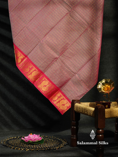 Beautiful Dark Bottle Green Traditional Checks Chettinad Pure Cotton Saree With Maroon Border