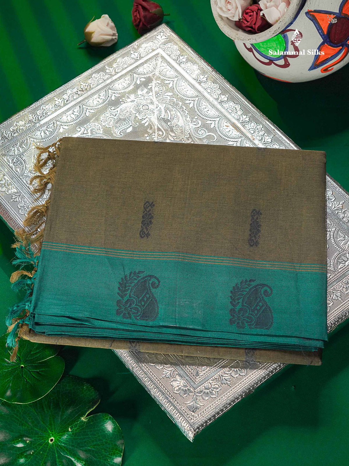 Pure Cotton Saree - Ramar Blue Colour Body Thread Butta With Contrast Pink Border