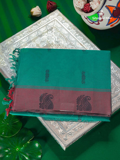 Pure Cotton Saree - Ramar Blue Colour Body Thread Butta With Contrast Pink Border