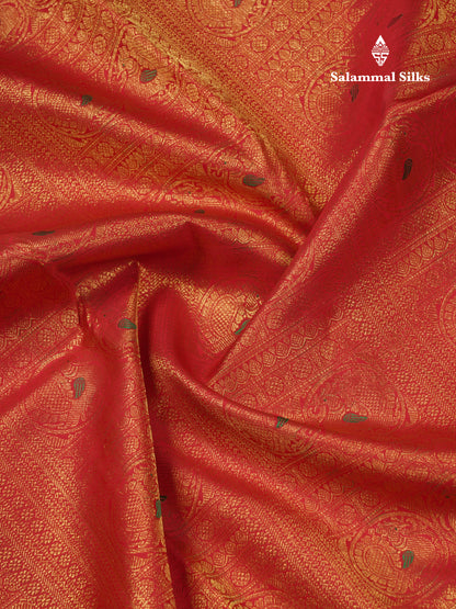 Chilly Red Beautiful Meenakari Work Bridal Pure Kanjivaram Silk Saree With Traditional Evening Morning Border