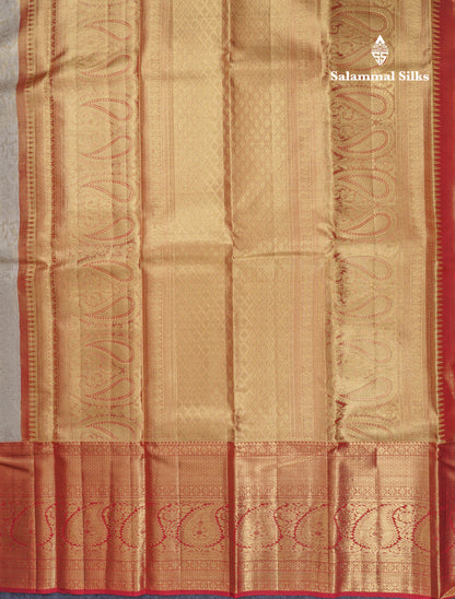 Beautiful Cream Sandal Tissue Bridal Pure Kanjivaram Silk Saree With Contrast Maroon Evening Morning Border