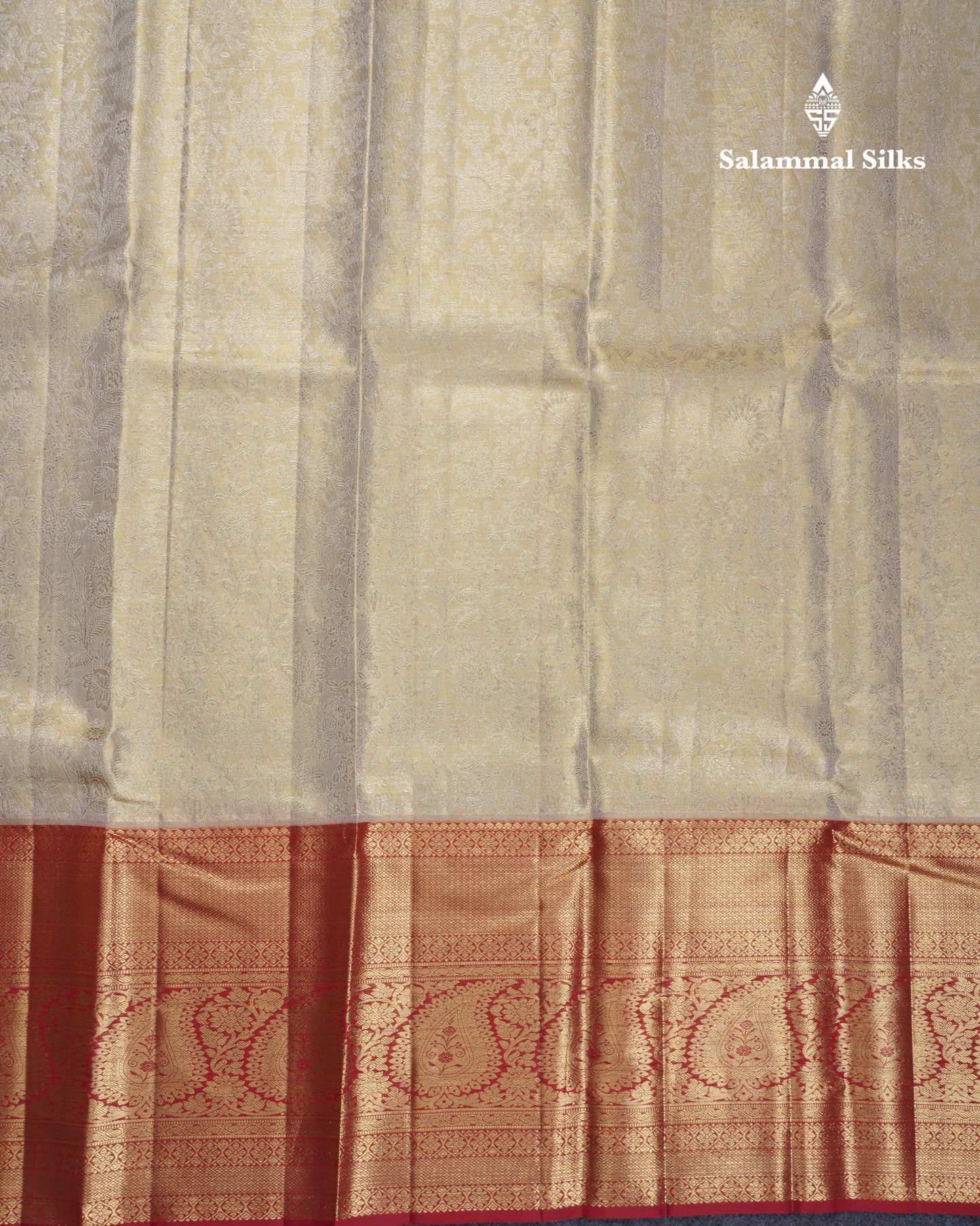 Beautiful Cream Sandal Tissue Bridal Pure Kanjivaram Silk Saree With Contrast Maroon Evening Morning Border