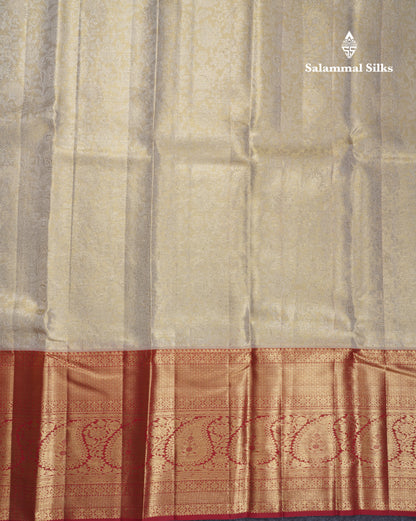 Beautiful Cream Sandal Tissue Bridal Pure Kanjivaram Silk Saree With Contrast Maroon Evening Morning Border