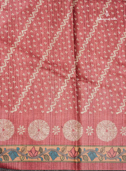 Beautiful Light Maroon Fancy Semi Tussar Saree With Contrast Ramar Blue Floral Design Blouse