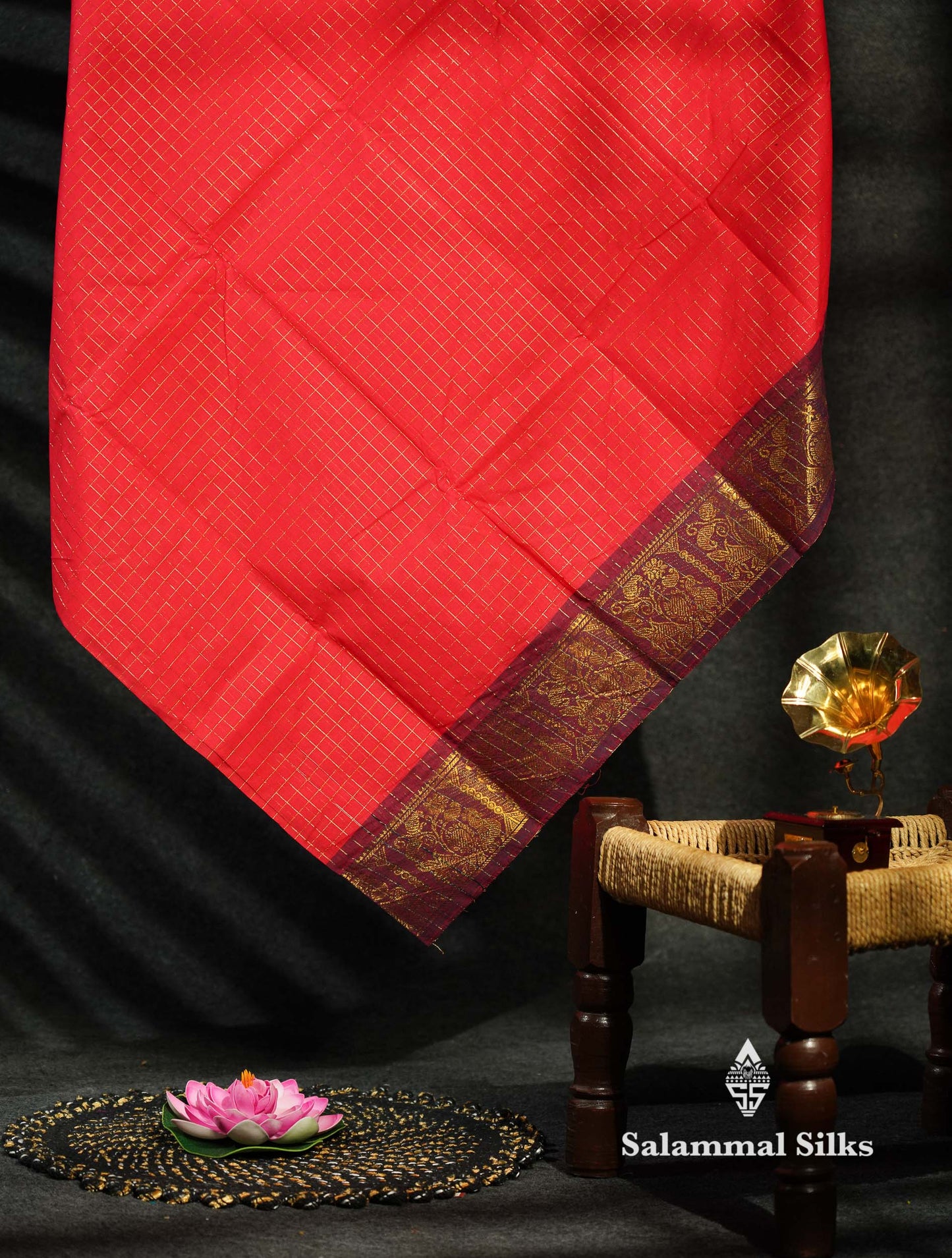 Beautiful Dark Bottle Green Traditional Checks Chettinad Pure Cotton Saree With Maroon Border