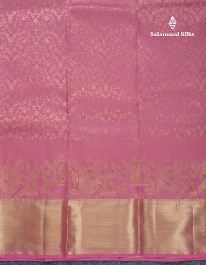 Beautiful Light Pink Bridal Pure Kanjivaram Silk Saree With Traditional Pallaku Border
