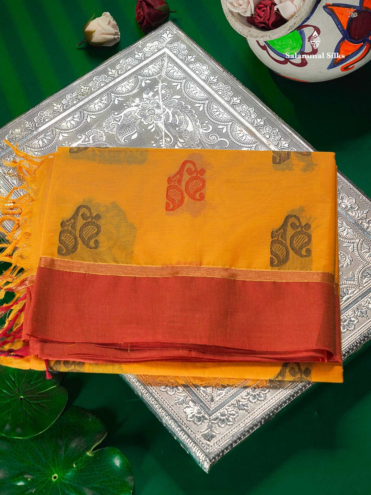 Pure Cotton Saree - Teal Blue Colour Body Thread Work Butta With Dual Tone Maroon Plain Border