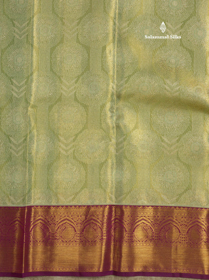 Korvai Pista Green Beautiful Tissue Bridal Pure Silk Saree With Magenta Border