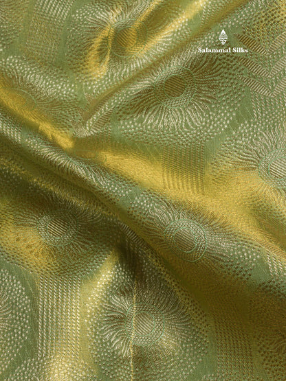 Korvai Pista Green Beautiful Tissue Bridal Pure Silk Saree With Magenta Border