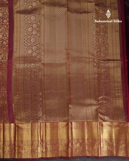 Beautiful Dark Brown Bridal Pure Kanjivaram Silk Saree With Traditional Evening Morning Border