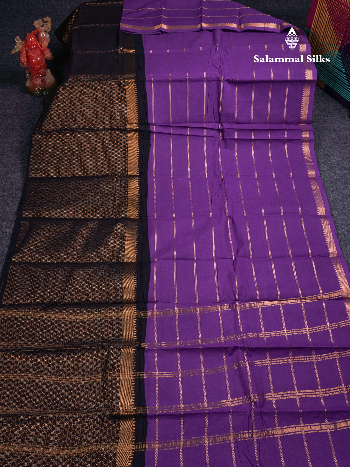 Beautiful Black Sungudi Cotton Saree With Contrast Peach Traditional Long Border