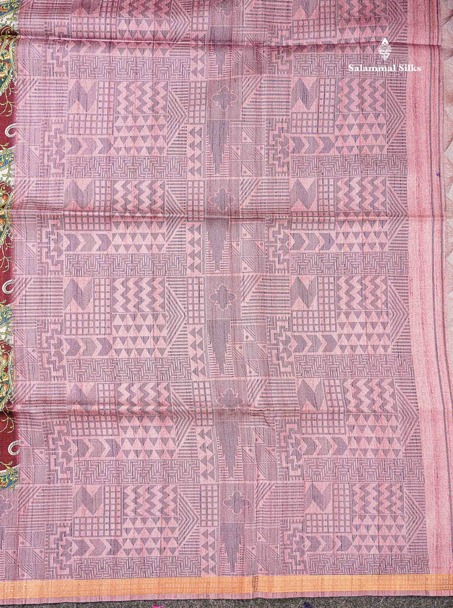 Beautiful Dark Maroon Semi Tussar Saree With Contrast Onion Pink Fancy Border
