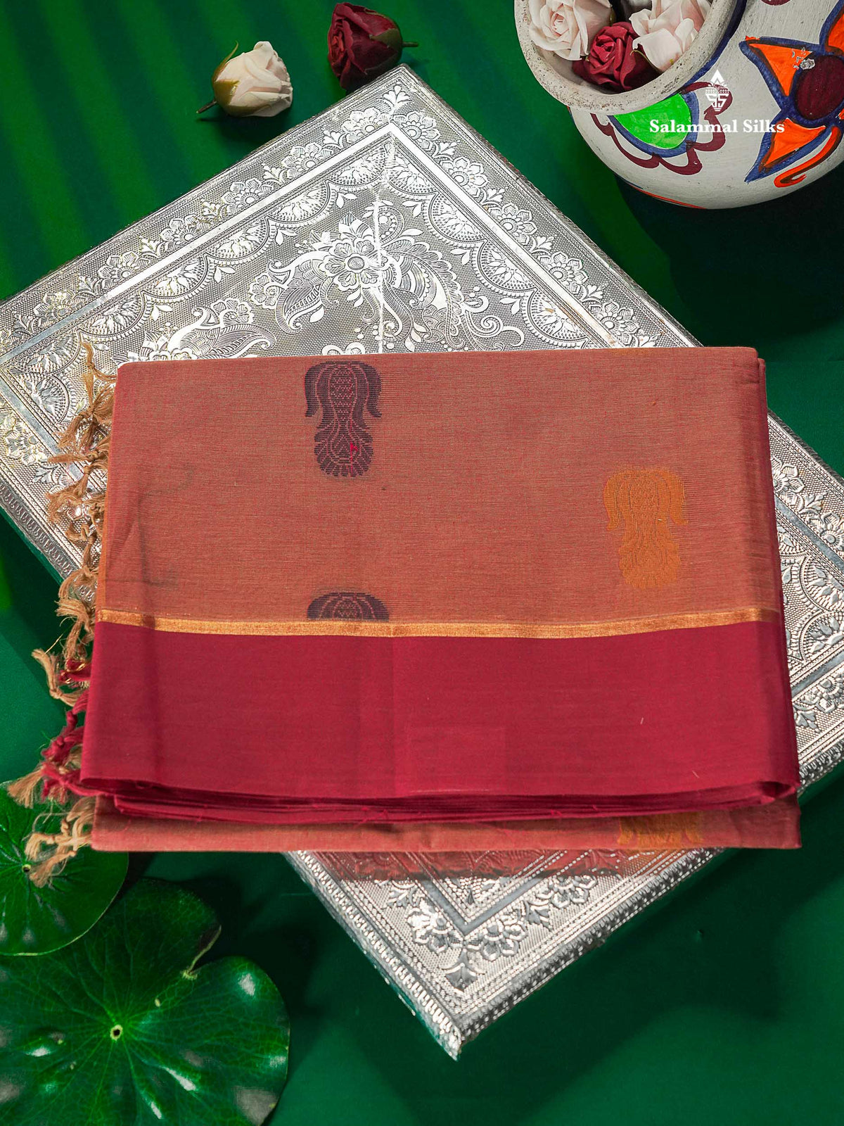 Pure Cotton Saree - Dual Tone Pink Colour Body Thread Work Butta With Pink Plain Border