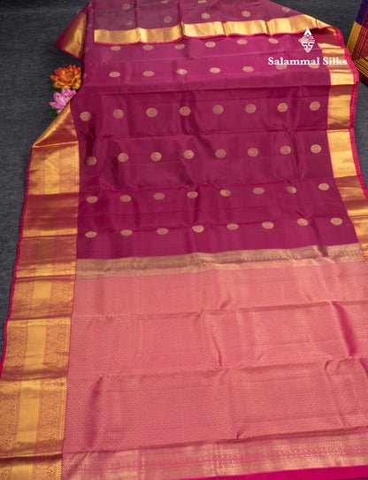 Peacock Green Pure Silk Mix Saree With Contrast Magenta Border